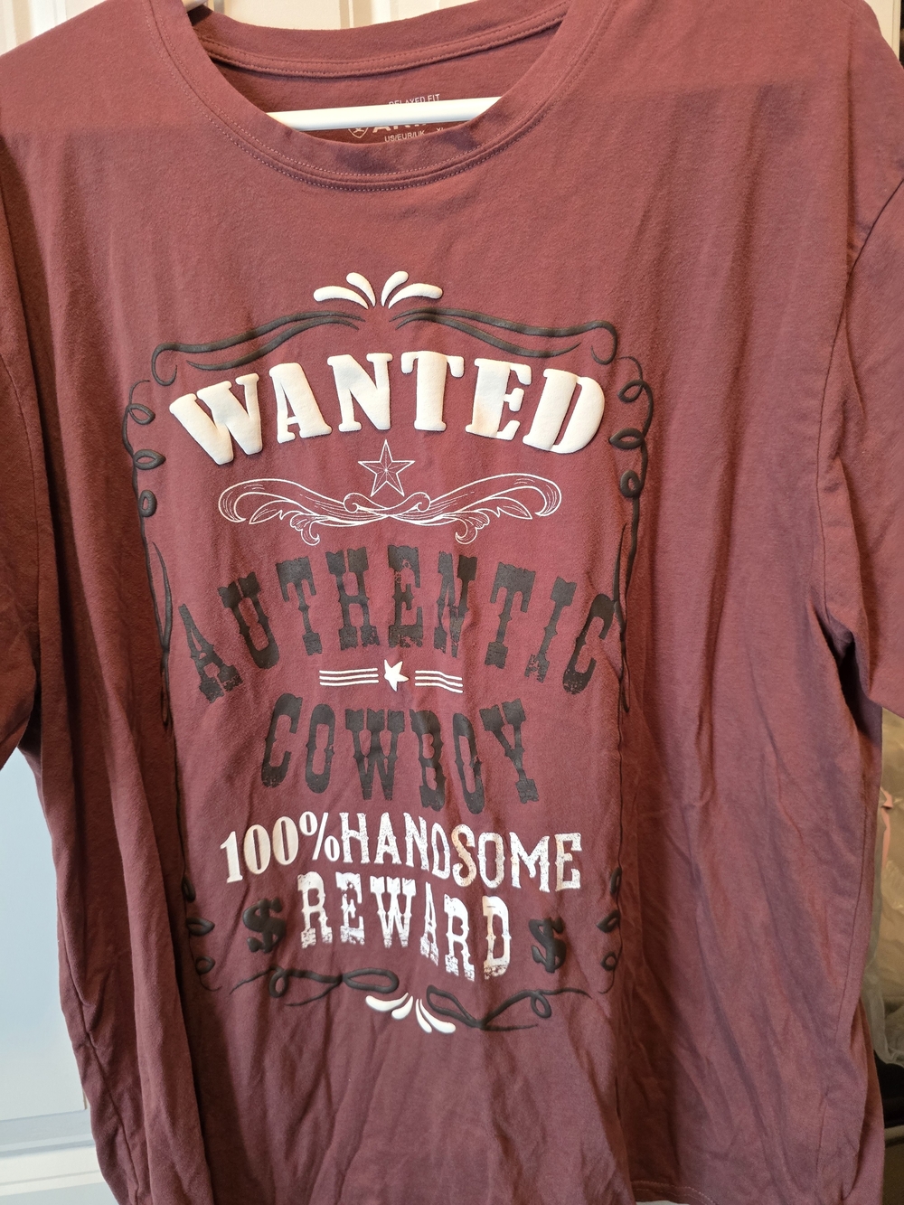 Maroon 'Wanted Authentic Cowboy' Graphic Short Sleeve Shirt
